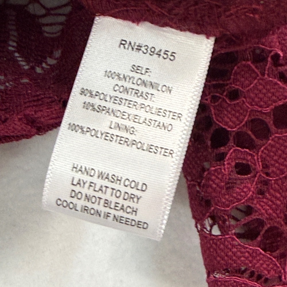 Fashion Nova Crop Top Womens Medium Wine Lace Strapped Love Choker Long Sleeve - Picture 10 of 11